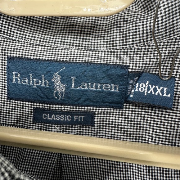 Ralph Lauren Classic Fit Button Down Shirt Black White Gingham Blk Pony XXL 18 - Picture 3 of 8